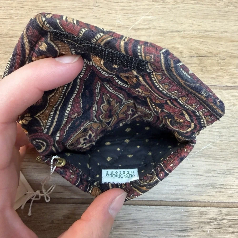 Vtg Vera Bradley Credit Card Case Mini Wallet Mocha Paisley Brown Black Rare USA